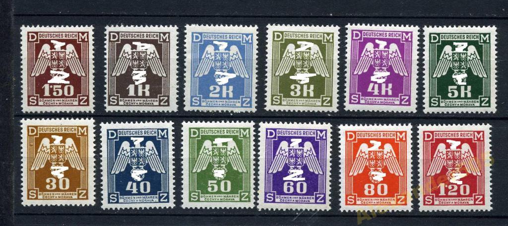 !!! Германия Bohmen 1943 михs13/24 Служебные марки серия12м**