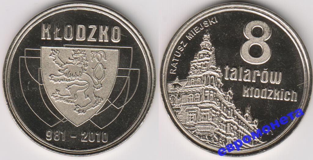 ПОЛЬША токен 10 талеров 2010 Клодзко АЦ UNC П6