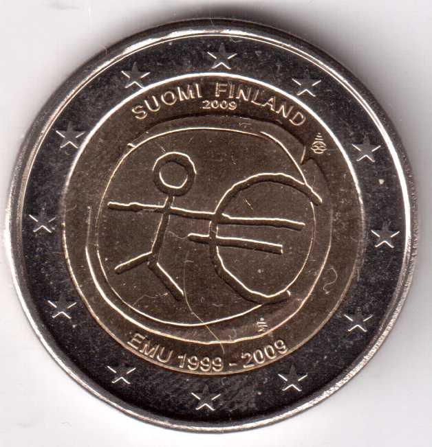 2 евро Финляндия  2009.10 лет Евро.