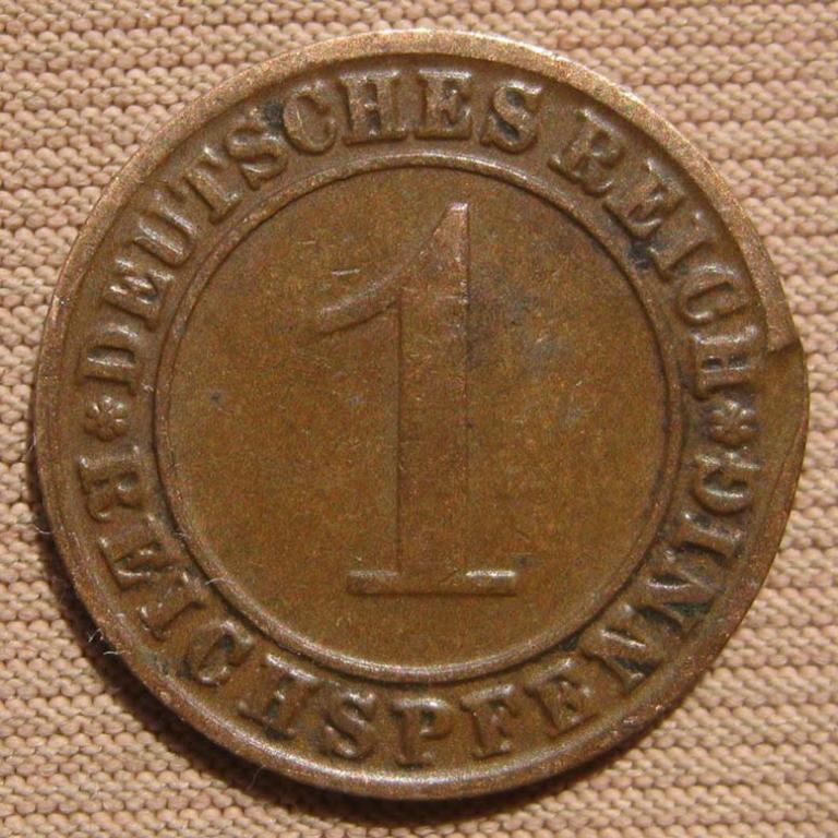 Германия 1 пфенниг 1927 года. G Брак штемпеля!