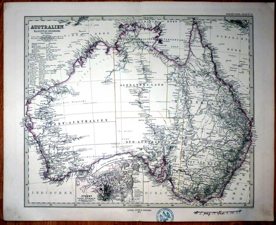 карта гравюра Австралия порт Джексон Сидней 1871 год