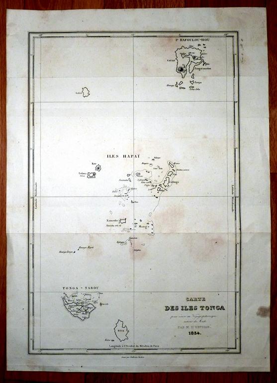 карта гравюра Острова Тонга 1834 г ориг. сост!