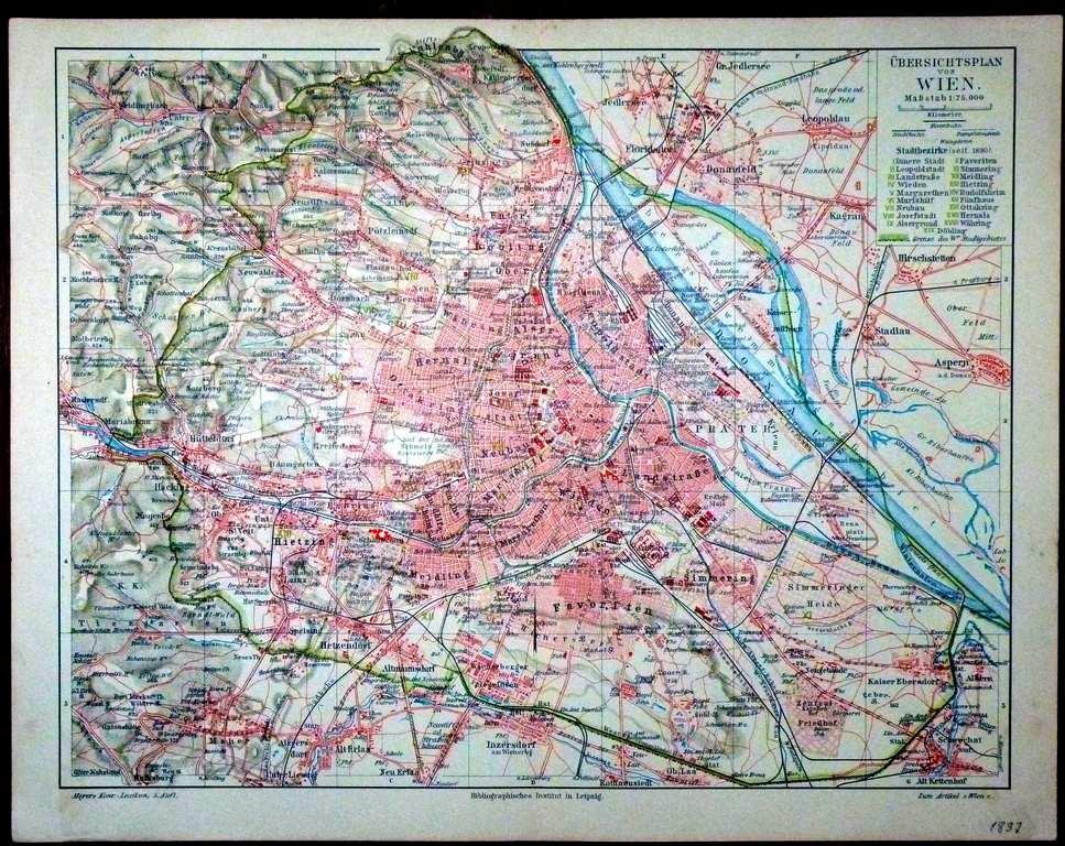 Карта  Австрия план Wien город Вена 1895 г ориг