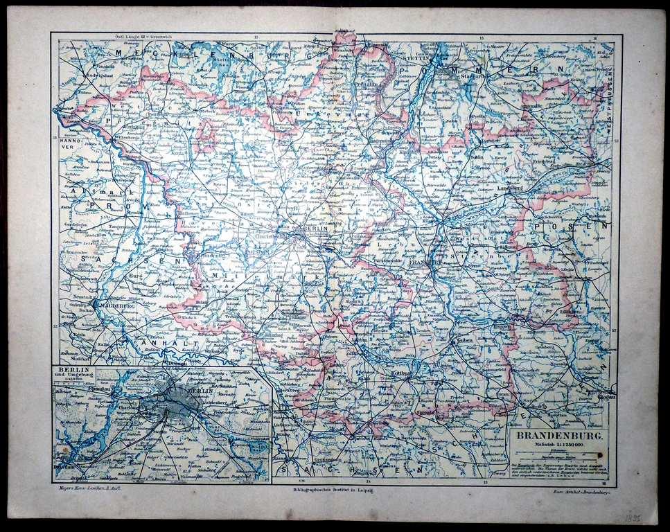карта Германия земля Бранденбург Потсдам 1895