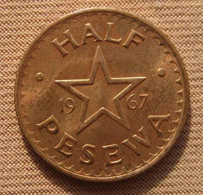Гана 1/2 песевы 1967 года. XF-UNC