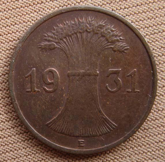 Германия 1 рейхспфенниг 1931 E года.