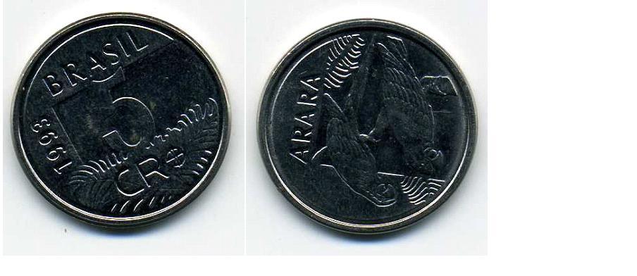 5 крузейро - Бразилия - 1993 - Попугаи - XF-UNC