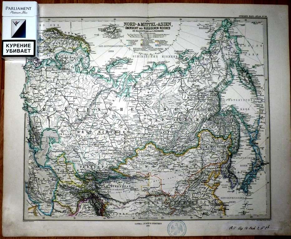 гравюра Карта Россия Сибирь Петербург 1874 г ориг.