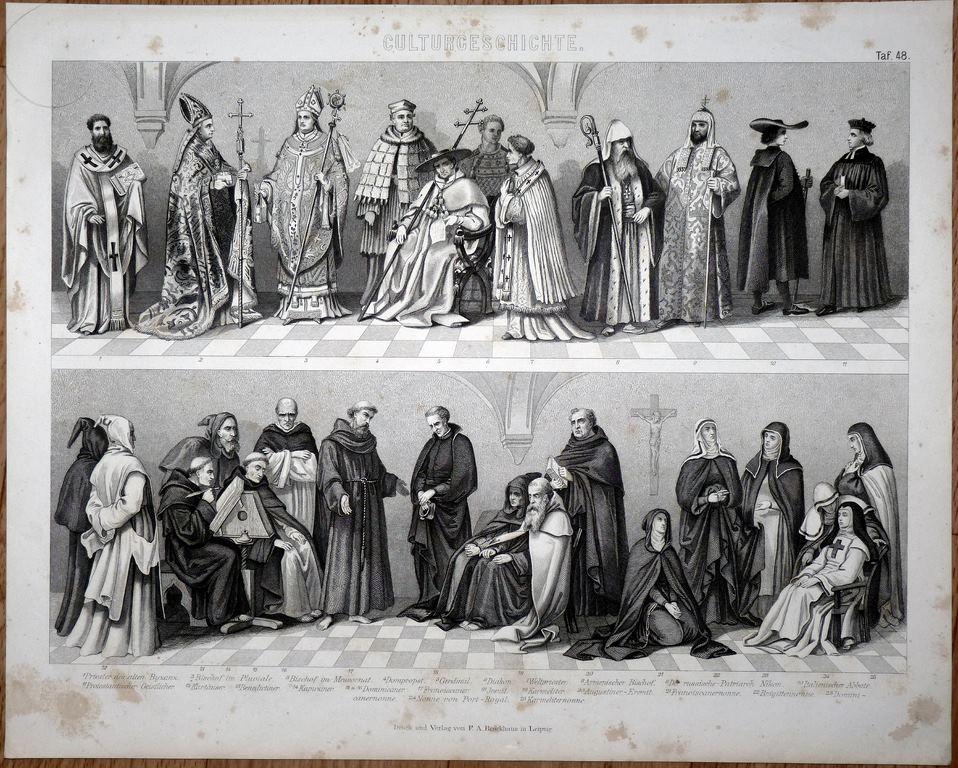 гравюра  Рим Папа  Патриарх Московский Никон 1870