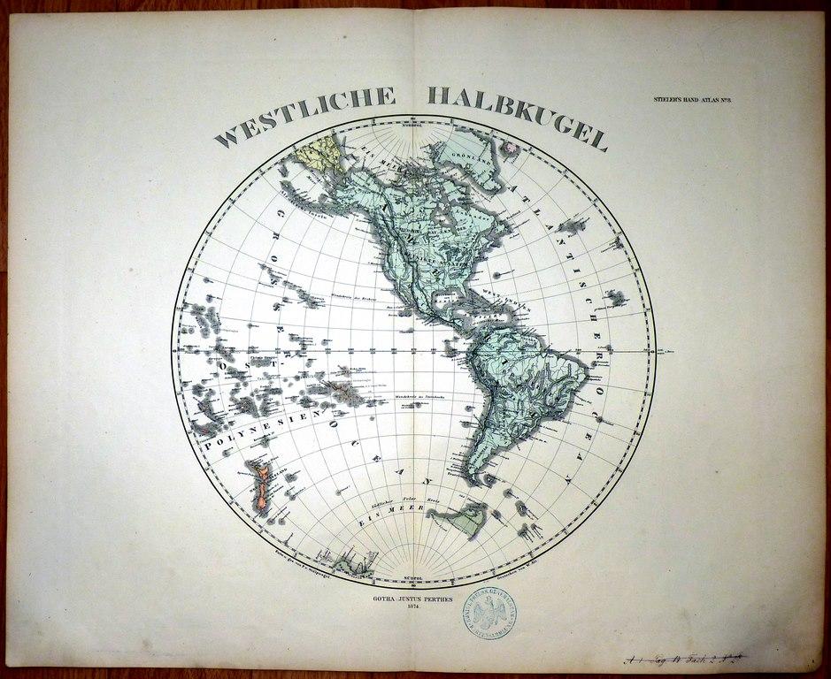 карта Гравюра на Стали Южное полушарие 1874 г ориг
