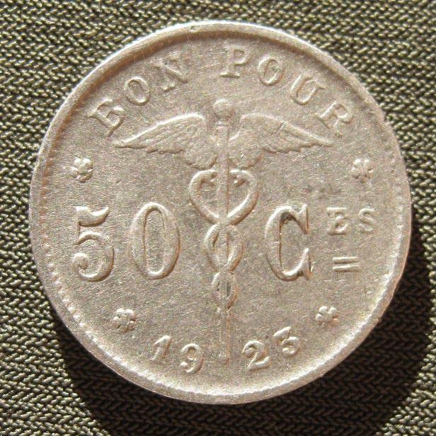 Бельгия 50 сантимов 1923 года. Belgique