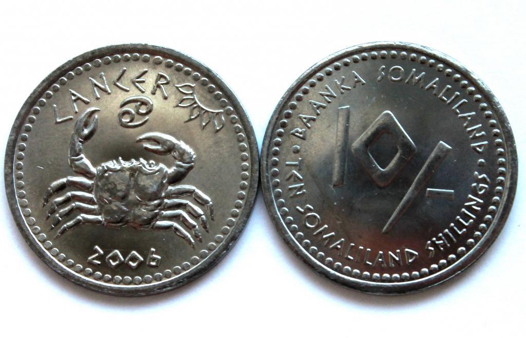 СОМАЛИЛЕНД 10 шиллингов 2006 UNC «ЗНАКИ ЗОДИАКА» РАК