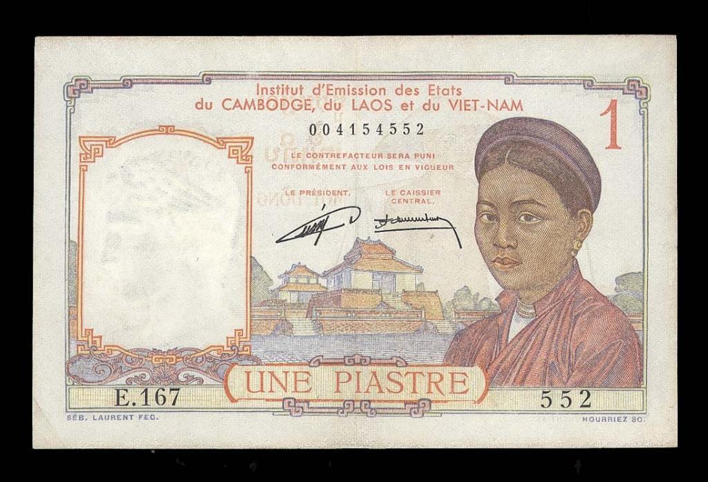 Индокитай Французский Лаос 1 пиастр 1936 Signature variations