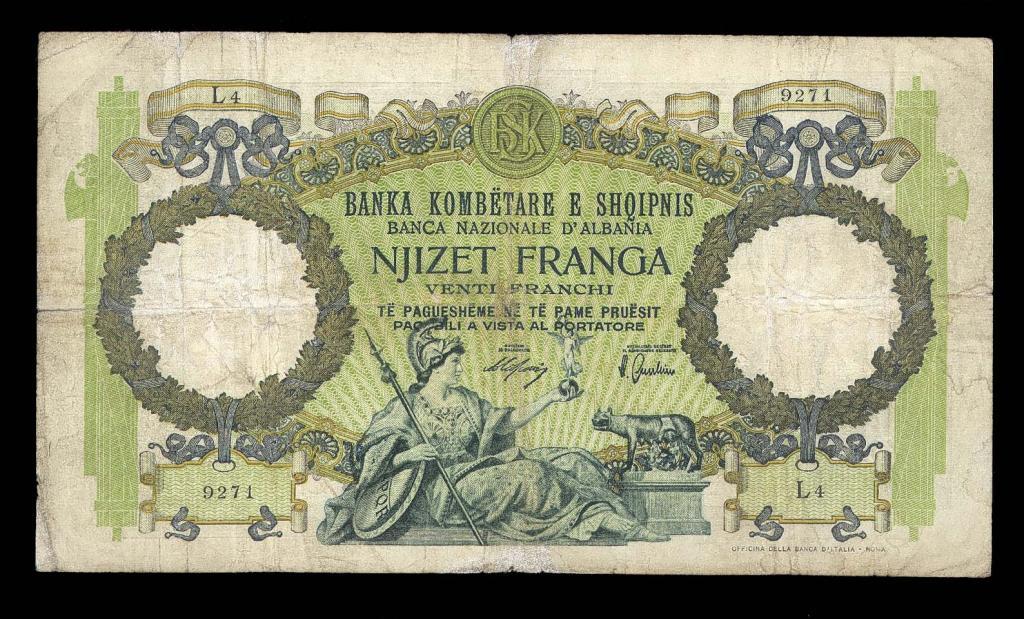 АЛБАНИЯ 20 франга 1939 итальянская оккупация !