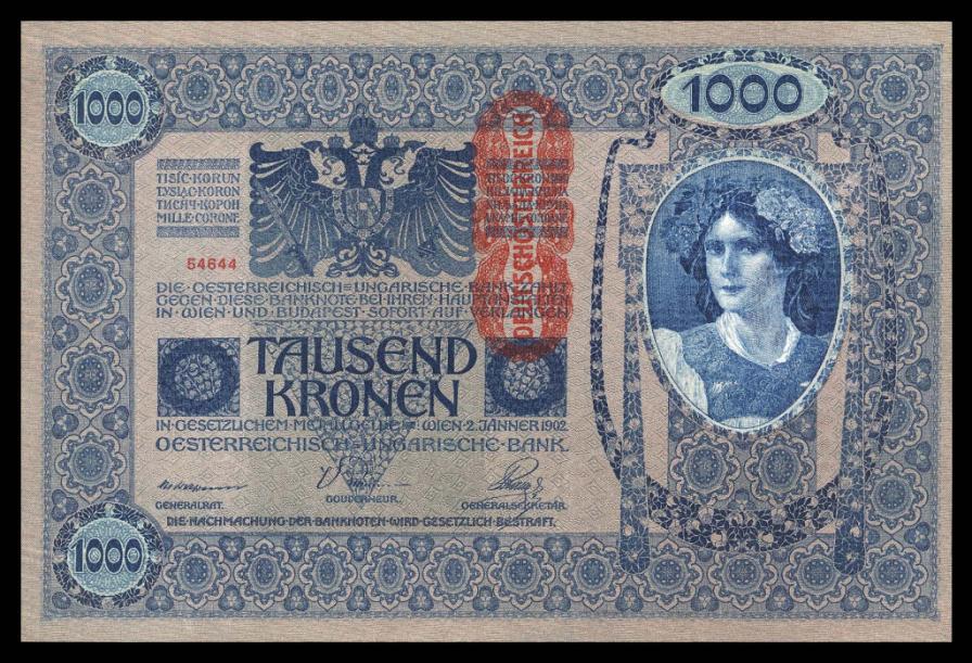 АВСТРИЯ 1000 крон 1919 надпечатка 1-й выпуск UNC