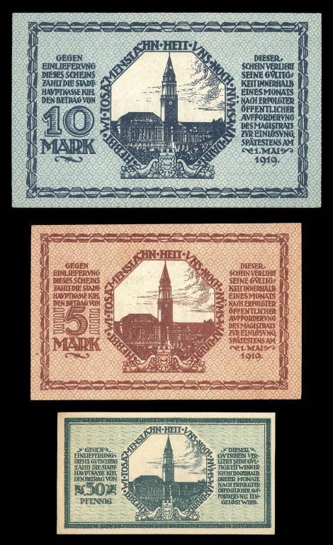 ГЕРМАНИЯ 1918 г. КИЛЬ 10 + 5 марок + 50 пф. UNC aUNC
