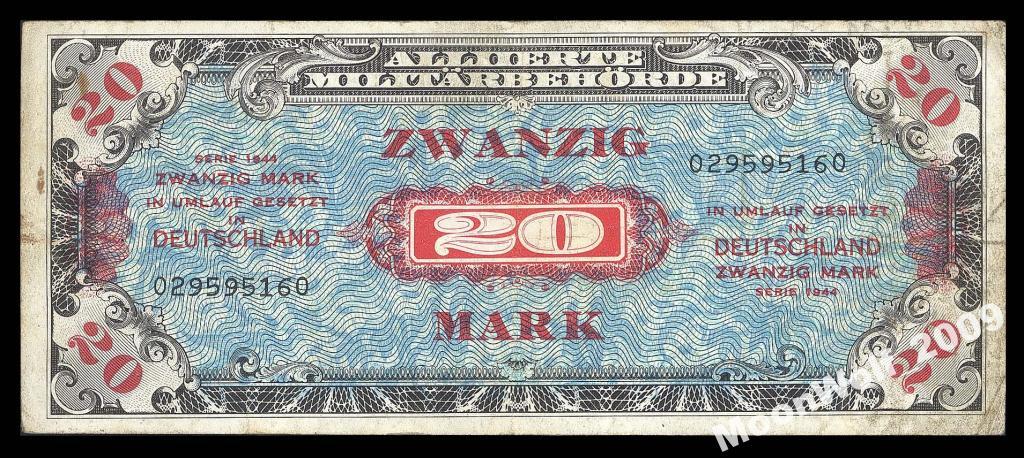 ГЕРМАНИЯ 20 марок 1944 ЗАПАДНАЯ ЗОНА оккупации