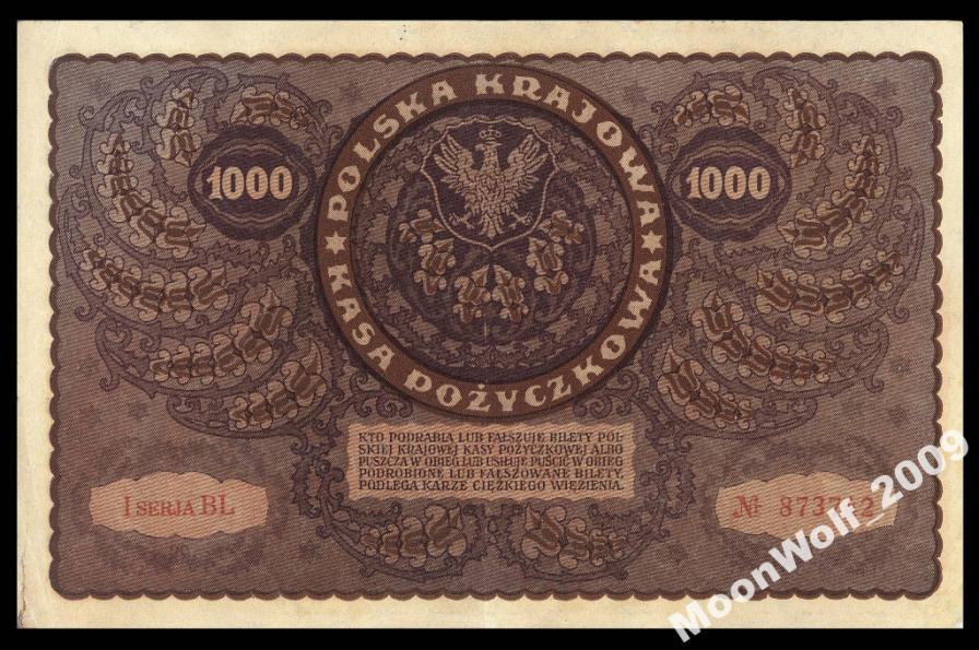 ПОЛЬША 1000 марок 1919 I Serja BL