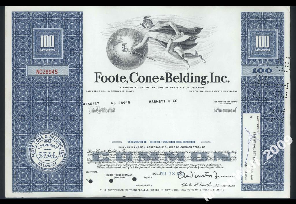 США акция 1987 Foote Cone Belding Inc