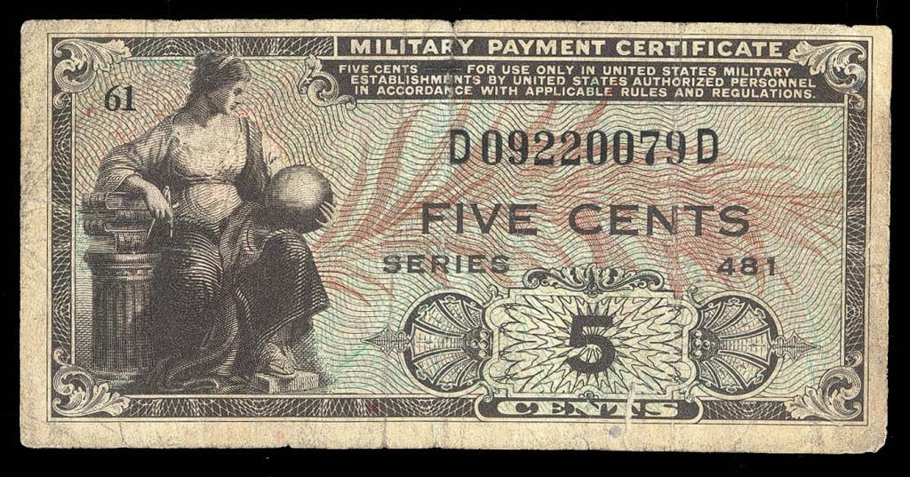 США 5 центов Военный сертификат Серия - 481 -