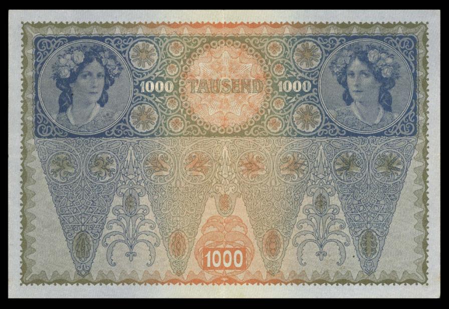 Австрия 1919 г 1000 крон надпечатка 2-й выпуск