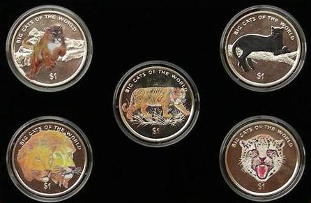 БОЛЬШИЕ КОШКИ 5 монет ЦВЕТ Сьерра-Леоне 2001 ЛЕВ д