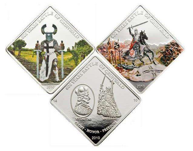 ГРЮНВАЛЬДСКАЯ БИТВА Палау 2010 ЦВЕТ набор 3шт РОМБ