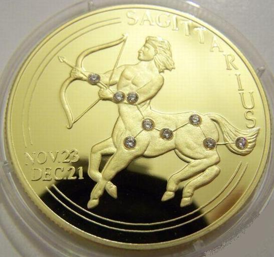 СТРЕЛЕЦ зодиак 9 БРИЛЛИАНТОВ позол Либерия 2002 R