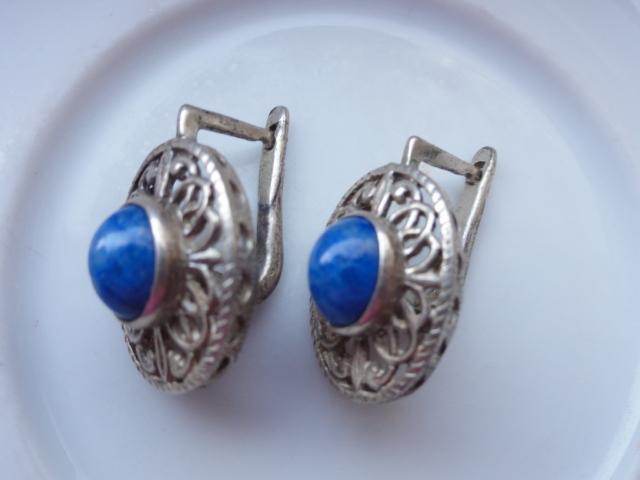 ЭЛИТНЫЕ АНТИКВАРНЫЕ СЕРЬГИ РУЧН.РАБ. лазурит 1962г