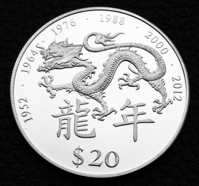 ГОД ДРАКОНА Либерия 2000 ЛУННЫЙ КАЛЕНДАРЬ серебро