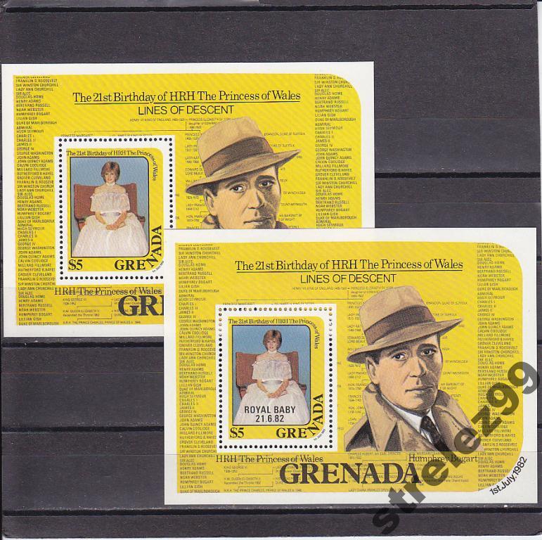 GRENADA Принцесса Уэльская 2 Блока Надп. Сост**