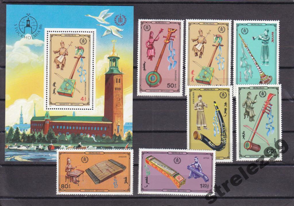 MONGOLIA  Муз.инструменты Блок+ Серия Сост** 1986
