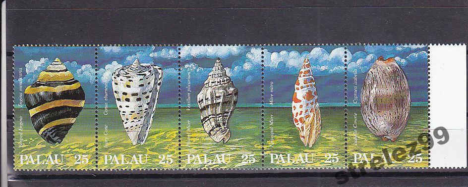 PALAU ПАЛАУ  Фауна моря Моллюски Раковины Сцепка  1988  8 Евро Сост** MNH