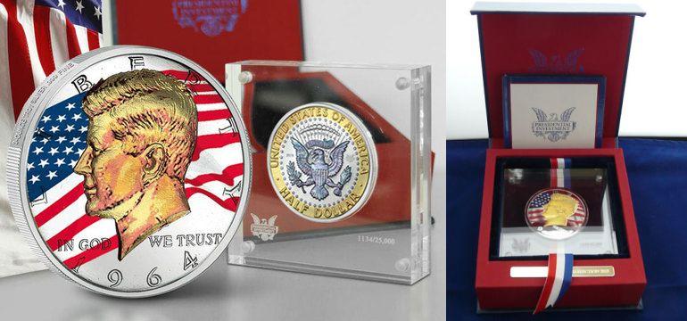 КЕННЕДИ 1/2 $ США серебро 3 Oz ЦВЕТ дин ГОЛОГРАММЫ