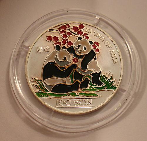 ПАНДА Корея 1997 100 won ЦВЕТНАЯ серебро ФАУНА Rar