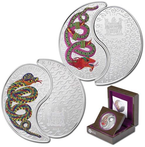 ГОД ЗМЕИ 2 монеты ИНЬ-ЯНЬ Серебро Фиджи 2013 ВОХ