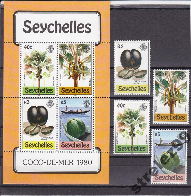 SEYCHELLES Кокосы Блок + 4 марки Сост**