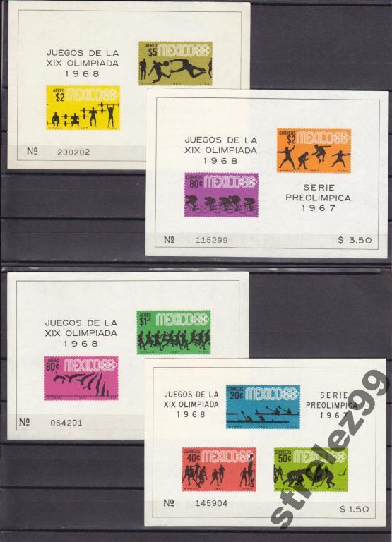 MEXICO  МЕКСИКА  Спорт  Олимпиада 1967,1968  4 Блока Сост** MNH