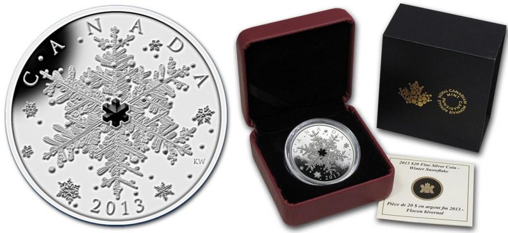 СНЕЖИНКА Канада 2013 Сваровски 20$ ЧЕРНАЯ Ag ВОХ