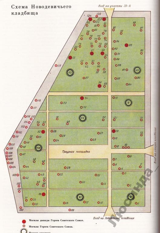 План схема новодевичьего кладбища с указанием могил
