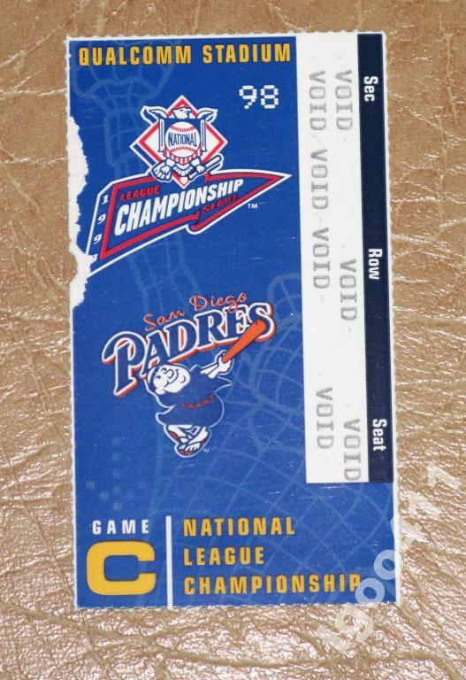 Билет на бейсбол США San Diego Padres 1998 г