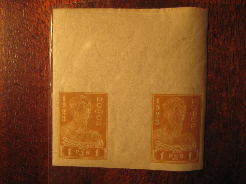 Марки РСФСР.Стандарт1923г.1р.б/зуб пара с дорожкой