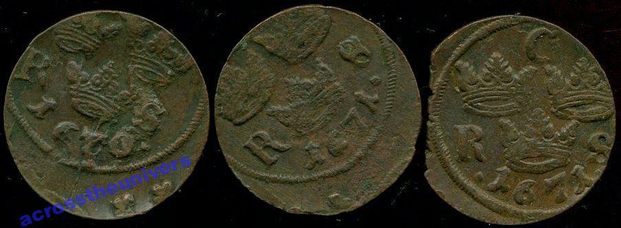 Лот 3 монеты 1/6 эре 1670-1671 г.