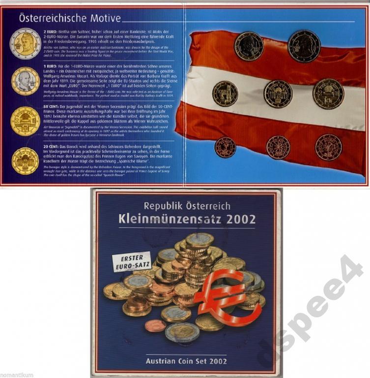 Австрия  евро 2002 банковский набор в буклете