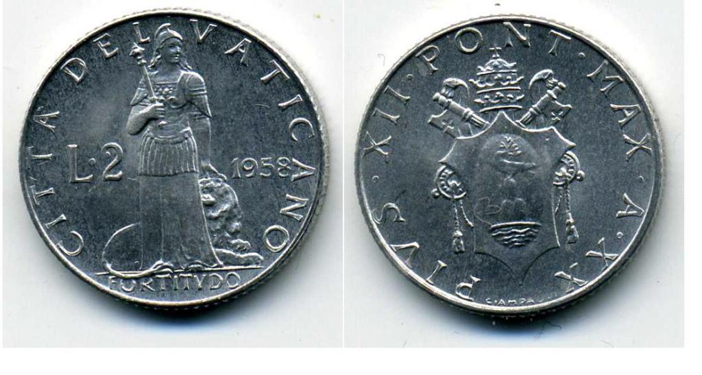 2 лиры - Ватикан - 1958