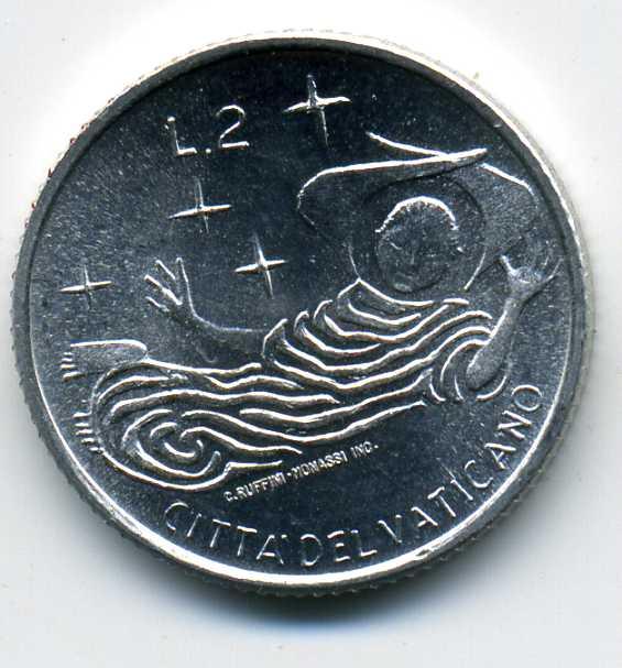 2 лиры - Ватикан - 1969 - Ангел