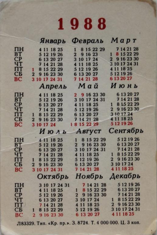 1988 год по календарю