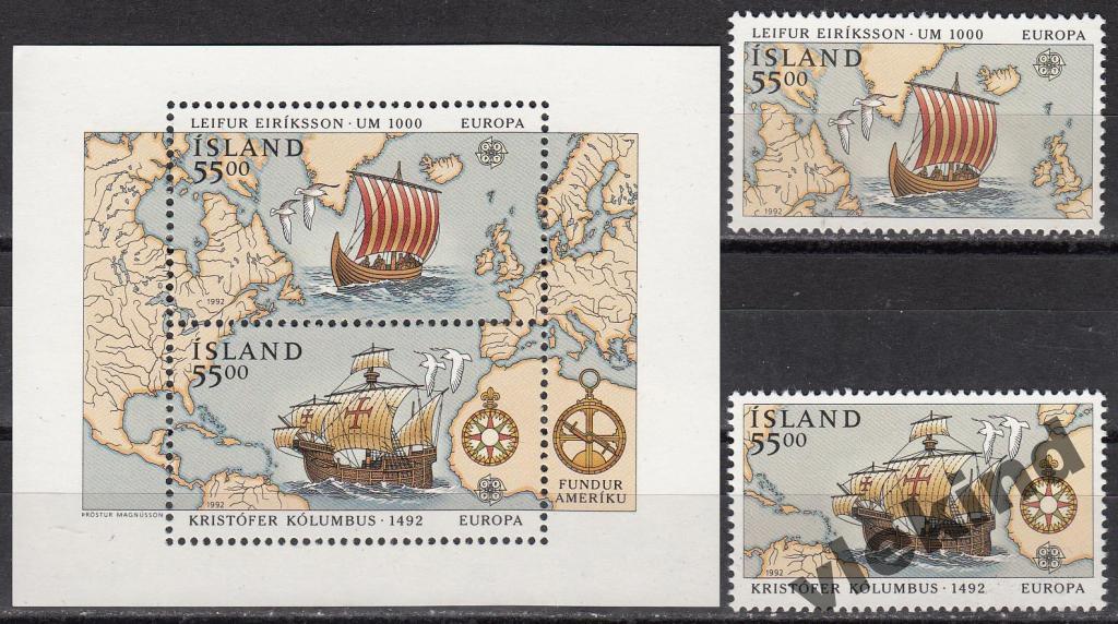 Исландия 1992 500 лет открытия Америки Европа СЕПТ 762-765 Block 13 MNH