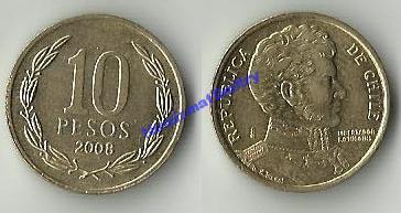 10 песо 2008 г. ЧИЛИ