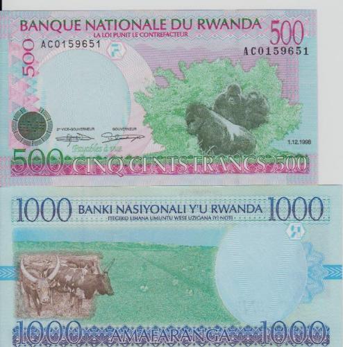 Руанда, 500 и 1000 франков, 1998, UNC
